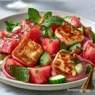 Watermelon Halloumi Salad with Honey-Lime Glaze