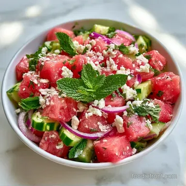 Cucumber Watermelon Mint Salad with Feta Recipe Card