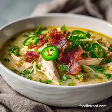 Slow Cooker Jalapeno Popper Chicken Soup Recipe with Bacon - Creamy & Smoky Recipe Card
