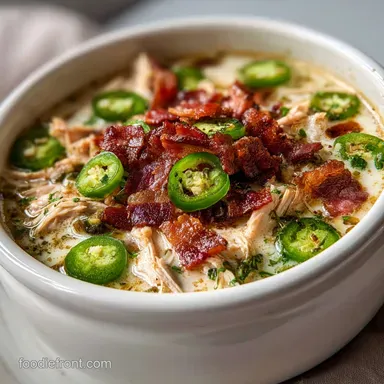 Slow Cooker Jalapeno Popper Chicken Soup Recipe with Bacon - Creamy & Smoky
