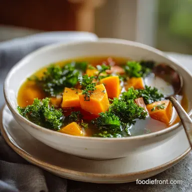 Soup with Kale and Sweet Potato in 30 Minutes Recipe Card