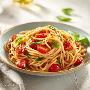 One Pot Pasta Recipe with Tomato and Basil in 22 Min Recipe Card