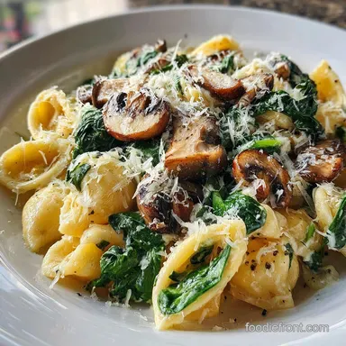Parmesan Spinach Mushroom Pasta Skillet Recipe in 25 Minutes