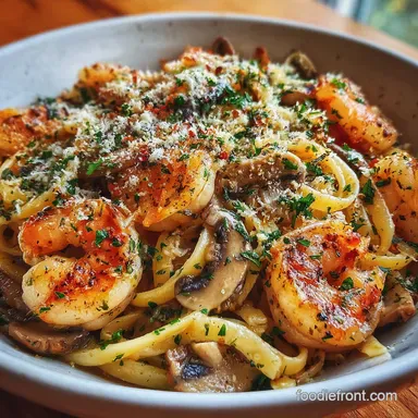 Shrimp Mushroom Pasta White Wine Sauce Recipe Card