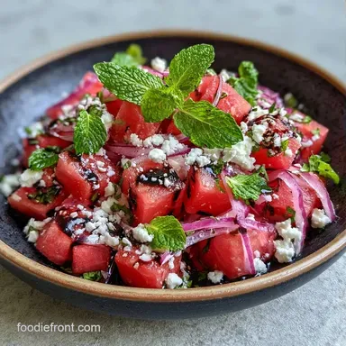 Simple Feta Watermelon Salad in 15 Min Recipe Card
