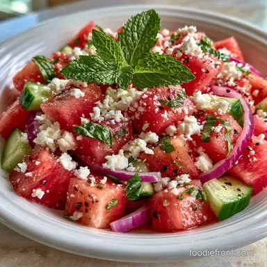 Sweet Savory Watermelon Salad in 15 Min Recipe Card
