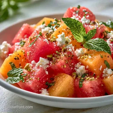 Watermelon and Cantaloupe Salad with Feta Recipe Card