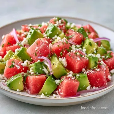 Watermelon Avocado Salad Bowl with Feta Recipe Card