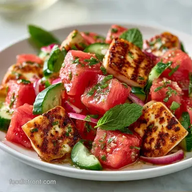 Watermelon Halloumi Salad in 15 Minutes Recipe Card