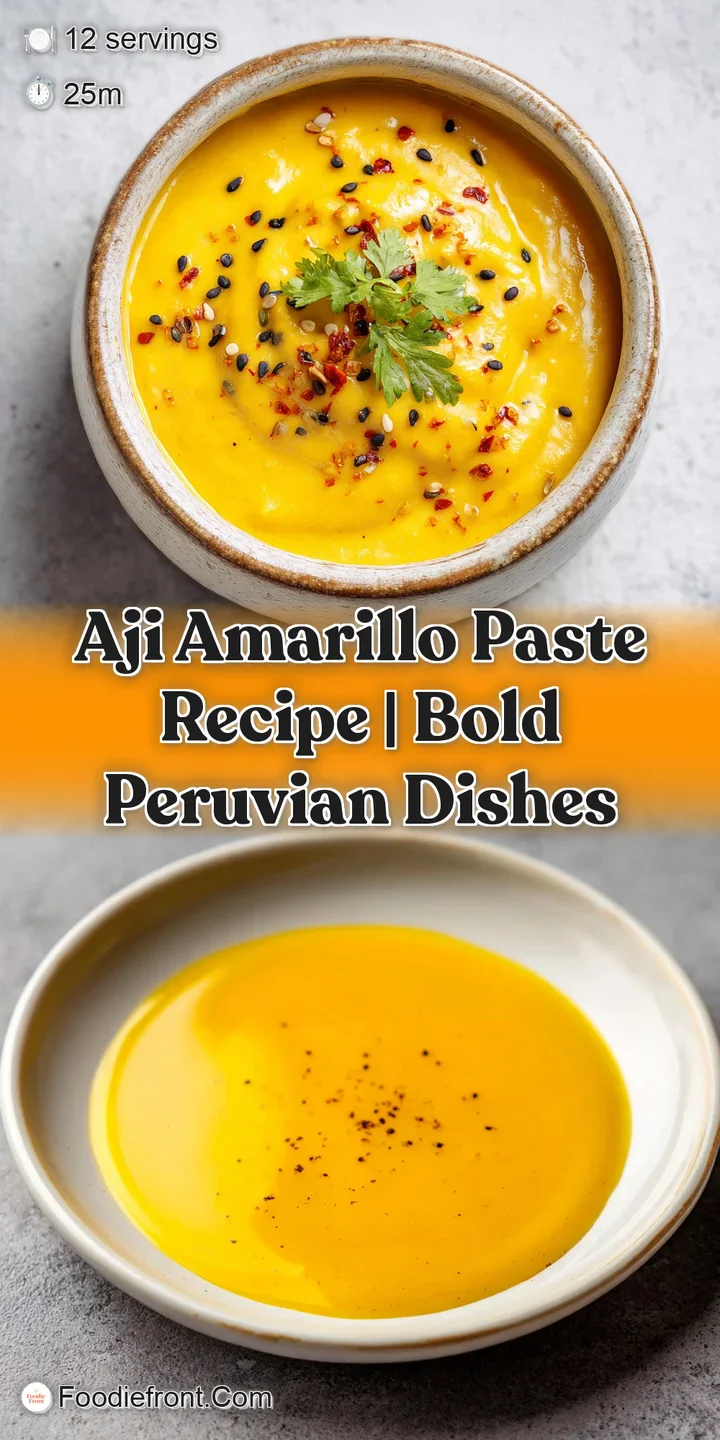 Close-up of aji amarillo paste: intensely yellow and thick. Its sheen promises smooth texture and floral, spicy aromas.