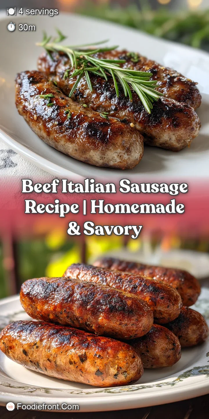 Close-up of a glistening, browned Italian sausage link, juicy and savory, nestled with caramelized onions and colorful bel...