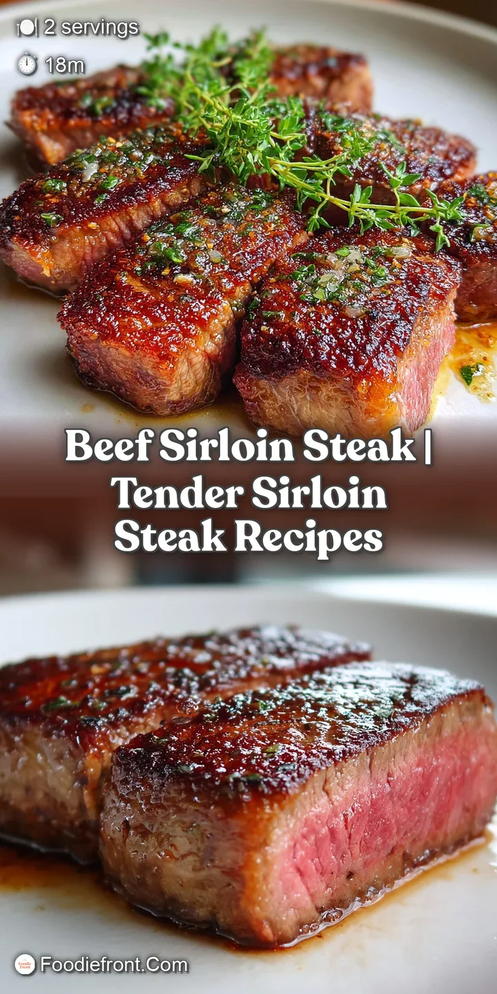 Close-up of a sizzling steak showcasing its deeply browned, caramelized crust; herbs and melted butter pool on top.