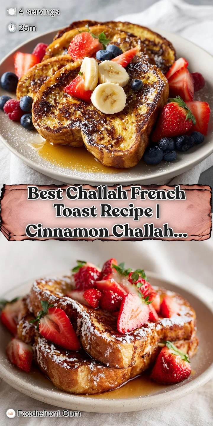 Close-up of crisp, golden-brown challah French toast; syrup glistens, inviting texture, sugary perfection.