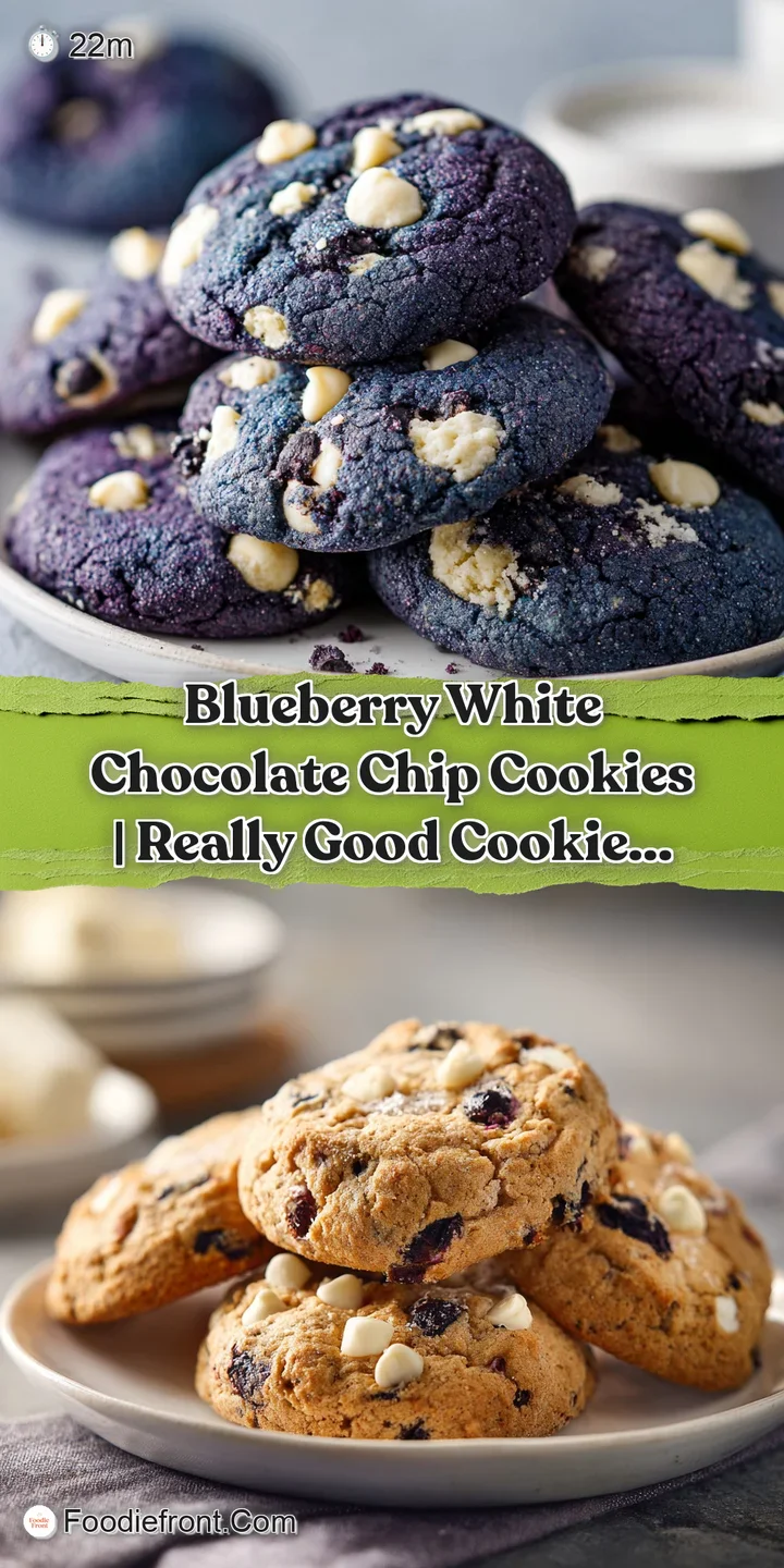 Close-up of a soft, chewy cookie with melting white chocolate chips and vibrant blueberries.