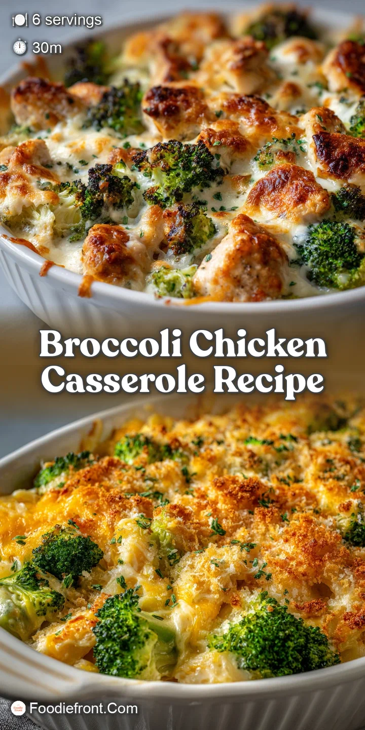 Close-up shot of bubbly, golden-brown baked chicken and broccoli casserole, highlighting the crispy topping and creamy sauce.