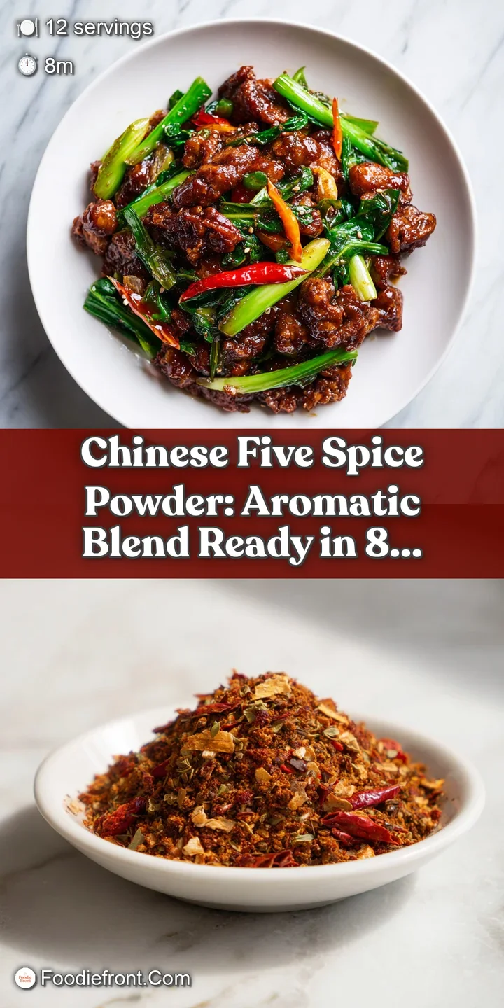 Close-up of vibrant five spice powder with intense reddish-brown granules; an earthy aromatic blend is captured in sharp, ...