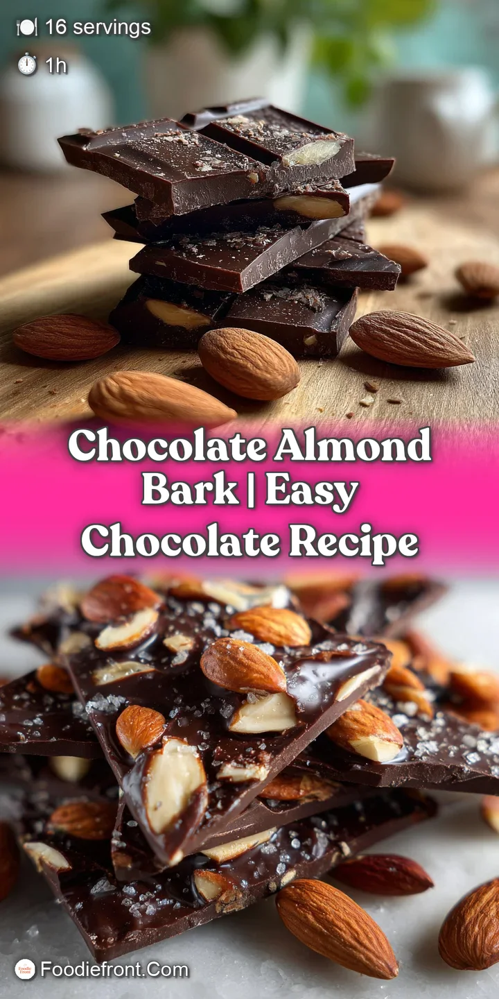 Close-up of dark chocolate almond bark: a rich, bittersweet aroma practically rises from the image. Coarsely chopped almon...
