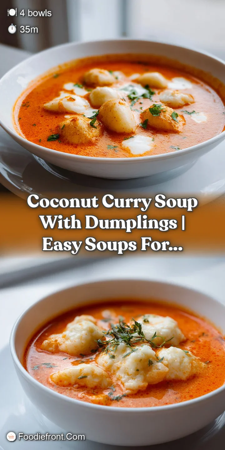 Close-up of a plump dumpling submerged in thick, golden curry broth with a swirl of red chili oil and fresh herbs.