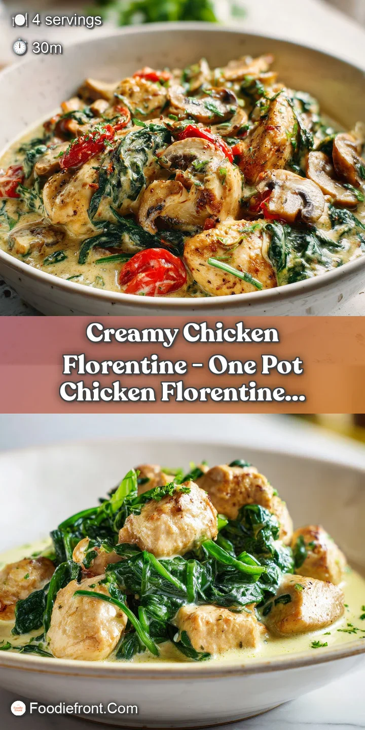 Close-up of succulent chicken pieces bathed in a luscious, pale gold cream sauce with bright green spinach.