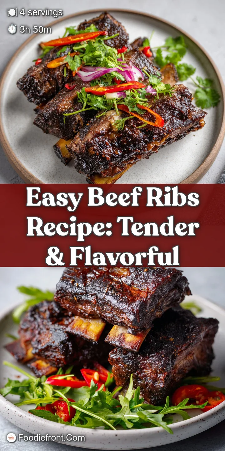 Close-up showcases a tender, juicy beef rib with caramelized edges. Texture and smoke visible on the perfectly cooked meat.