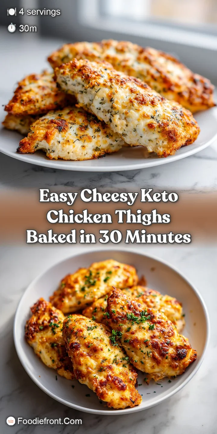 Close-up showcasing the melted, browned cheese on a tender chicken thigh; visible herbs create an enticing, flavorful impr...