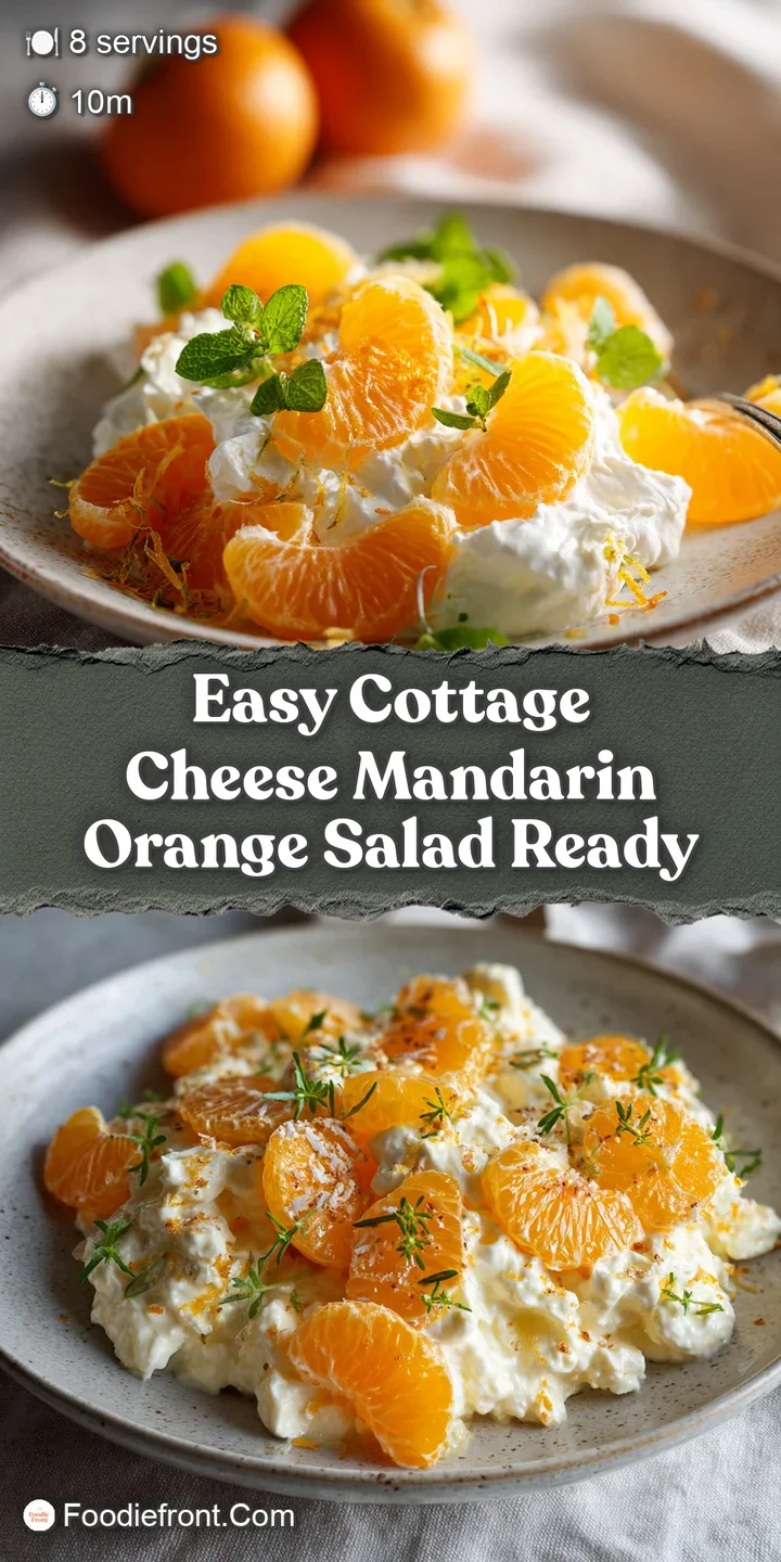 Close-up of creamy white cottage cheese intermingling with bright orange mandarin segments; a fresh and inviting salad.