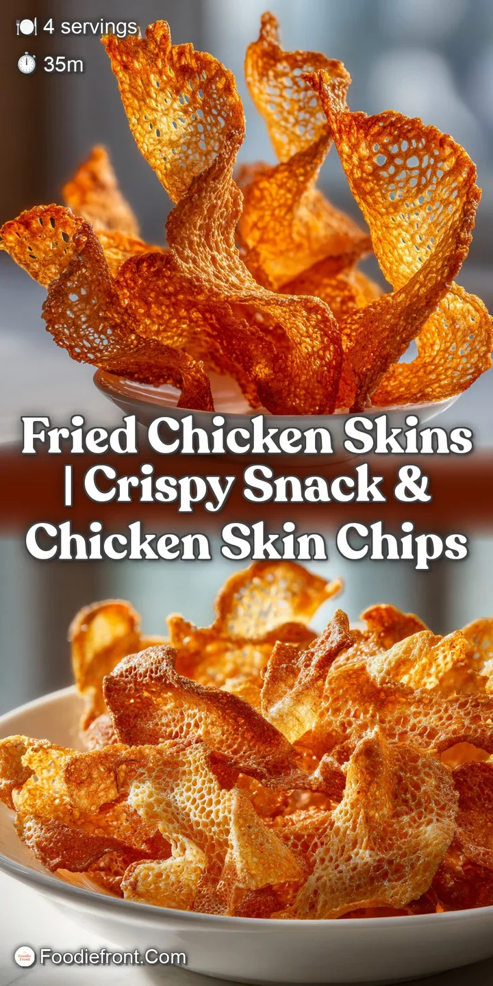 Close-up of bubbling fried chicken skins, showcasing a mosaic of textures: golden crisp, bubbly edges, and glistening surf...