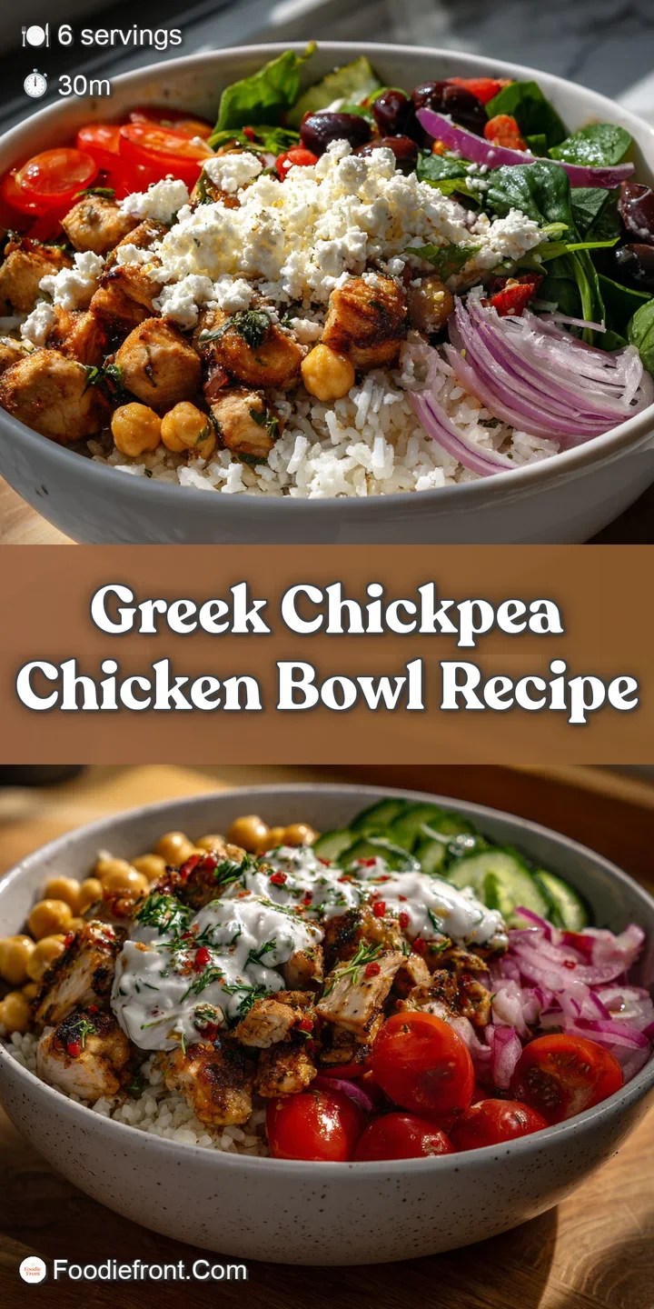 Close-up shows moist chicken, plump chickpeas, and dollops of creamy feta, promising a flavorful and satisfying bite.