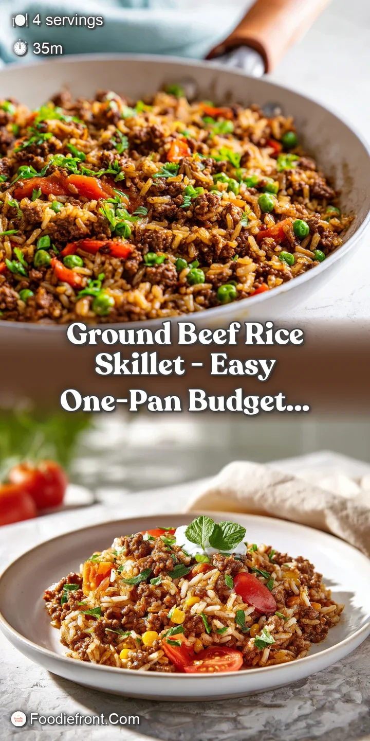 Close-up of tender ground beef and fluffy rice, studded with bright green peas, creating a comforting texture.