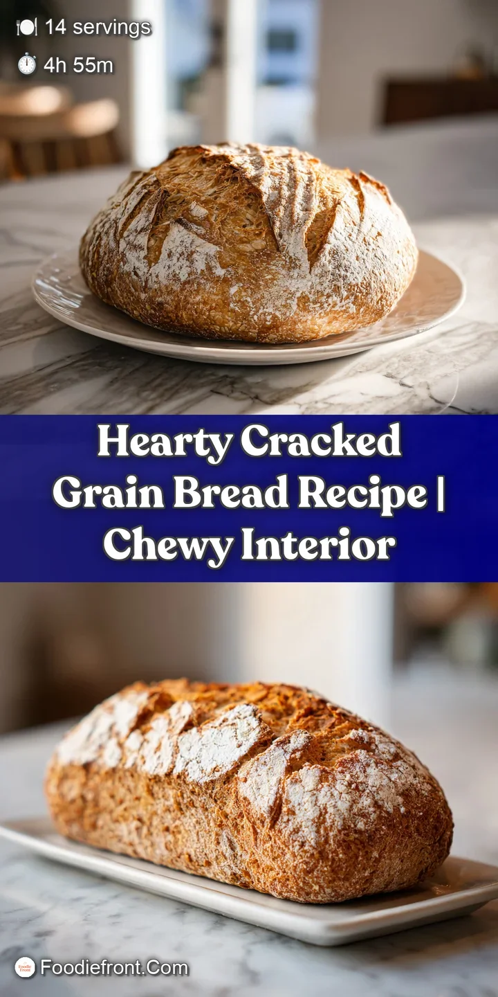 Close-up captures the textured crust of cracked grain bread, showcasing a crumbly interior with scattered seeds and visibl...