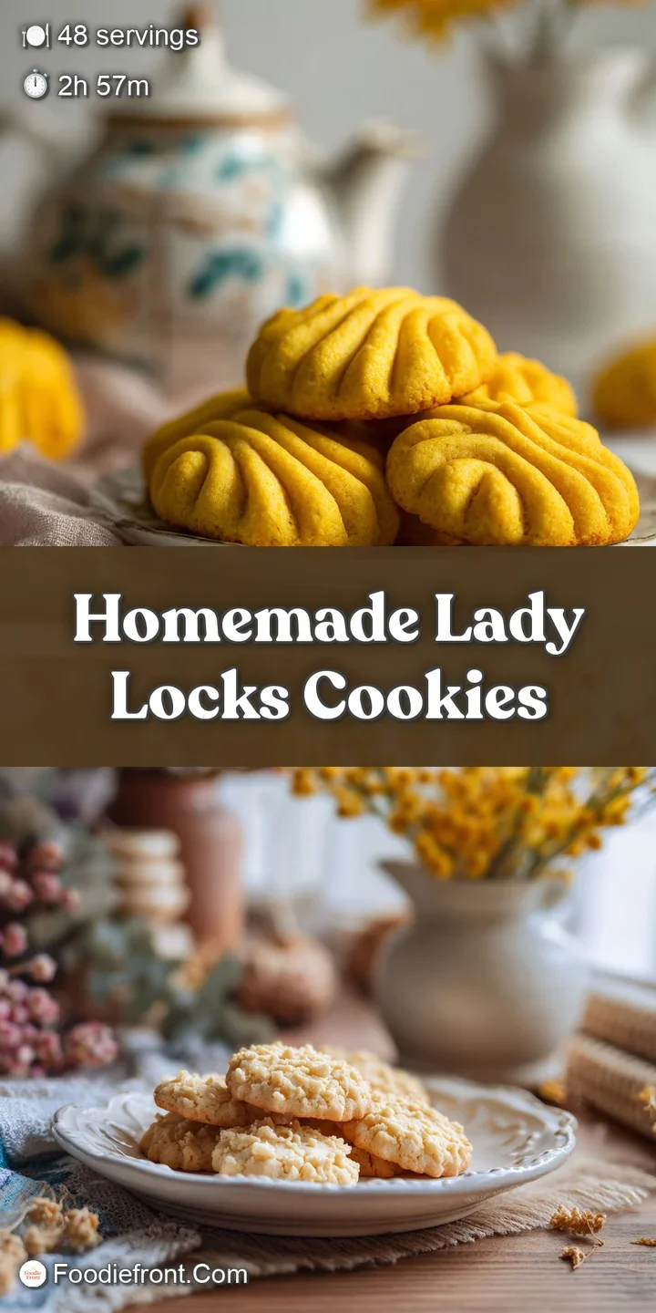 Close-up shows lady lock's flaky, golden pastry and cream. Light dusting of white powdered sugar highlights airy texture.