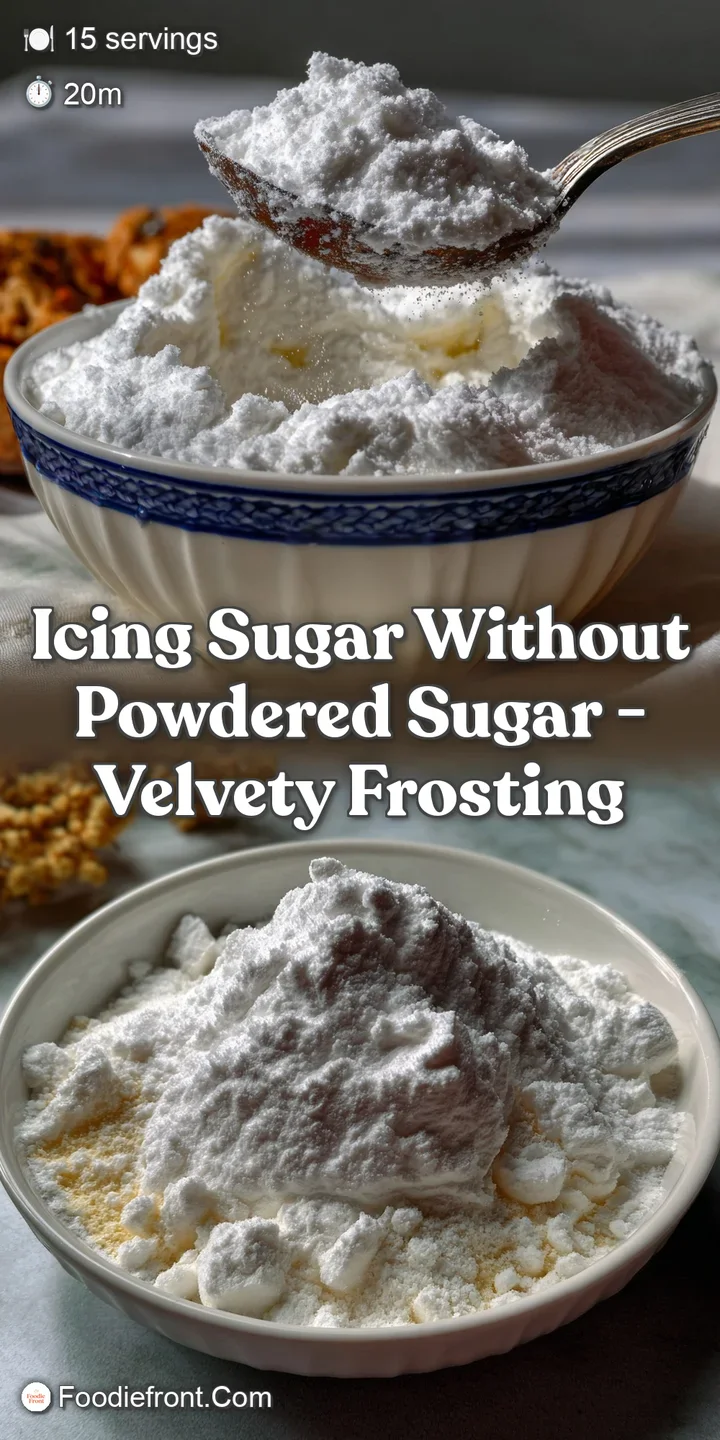 Close-up of a creamy white, finely textured icing sugar, with subtle peaks and valleys, hinting at a smooth and delectable...