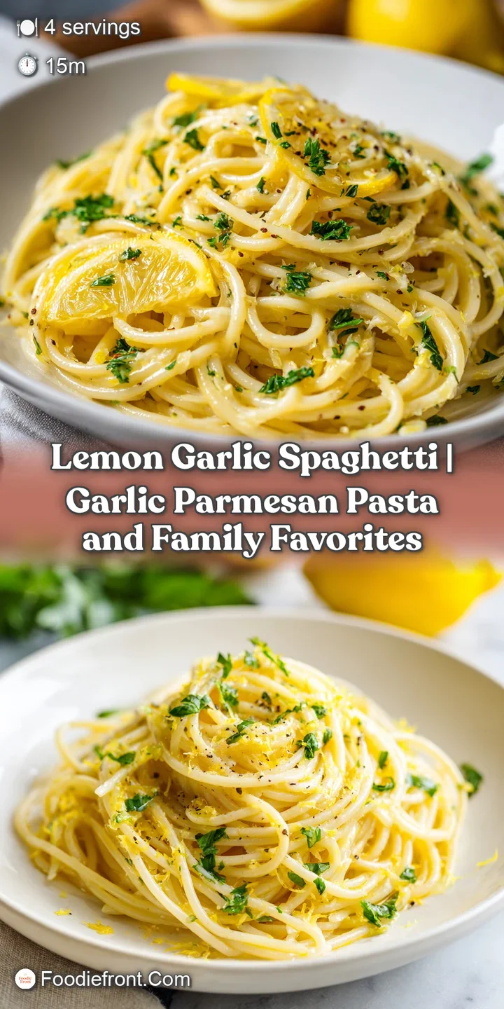Close-up of glossy spaghetti, glistening with a buttery sauce, topped with bright green parsley sprigs.