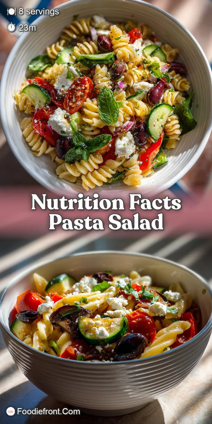 Close-up of a luscious pasta salad showcasing glistening, tender noodles, crisp vegetables, and a rich, inviting creamy sa...