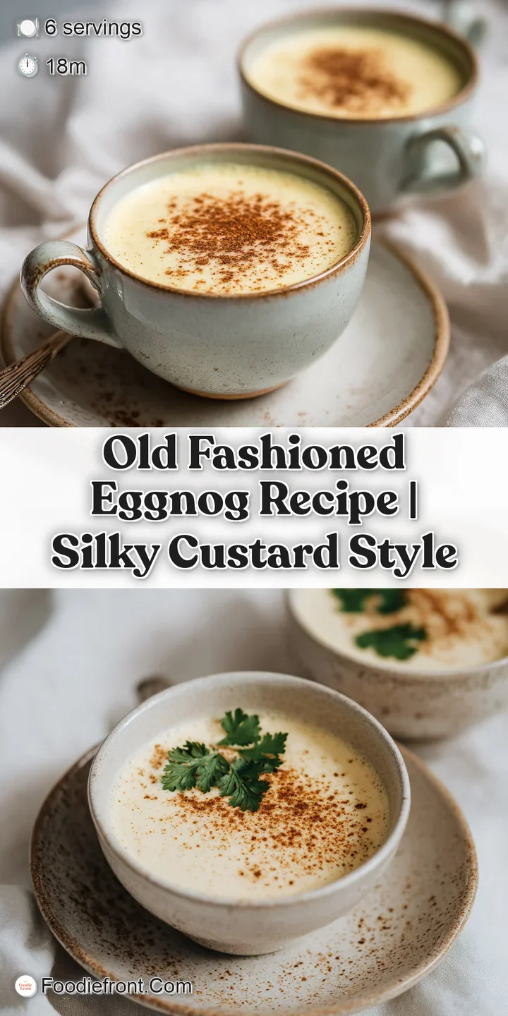 Close-up of frothy, pale yellow eggnog with a dusting of nutmeg. Hints of spice and warmth in a creamy, inviting beverage.