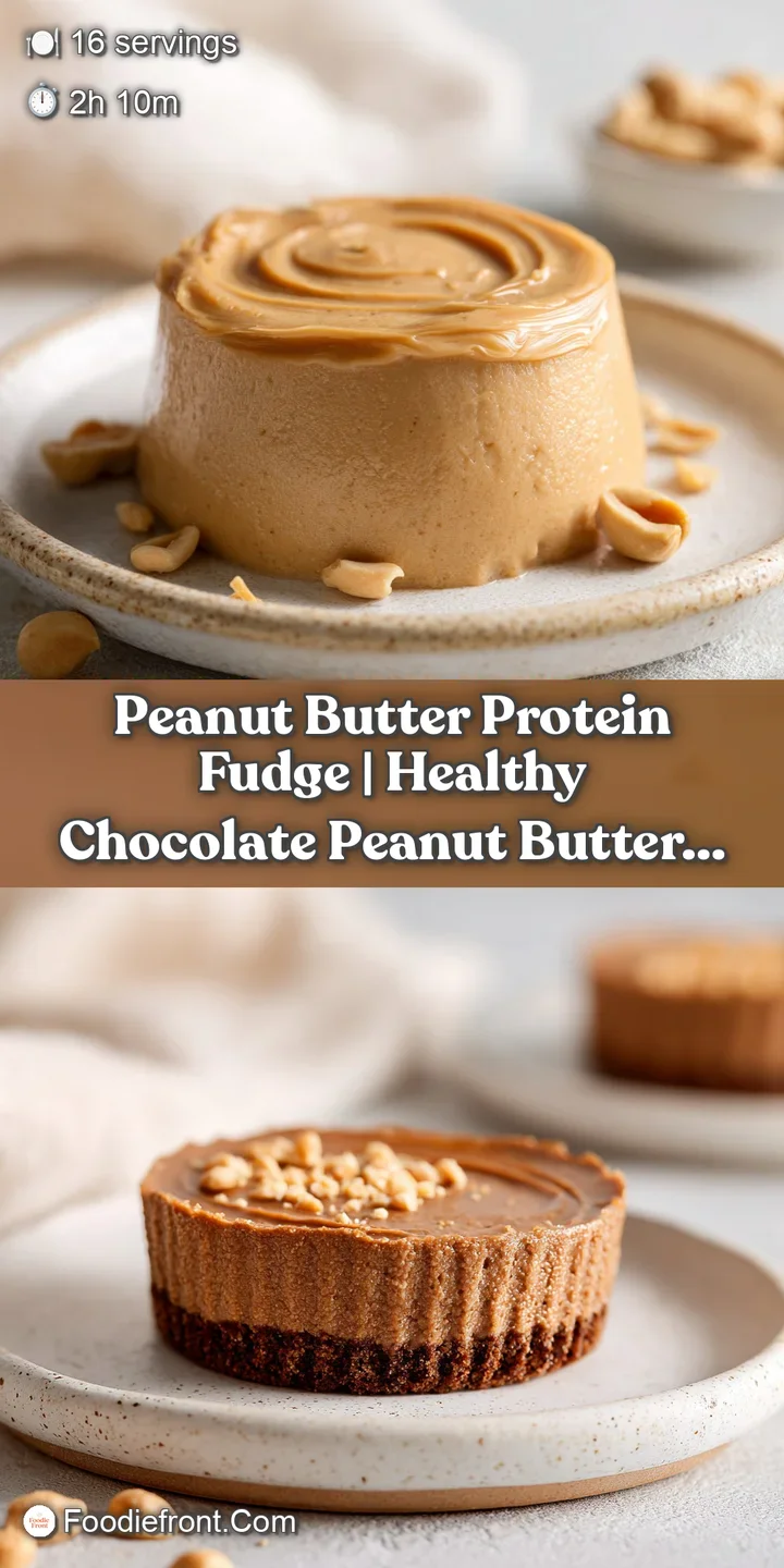 A close-up reveals the dense, fudgy texture with a few visible peanut butter swirls throughout.