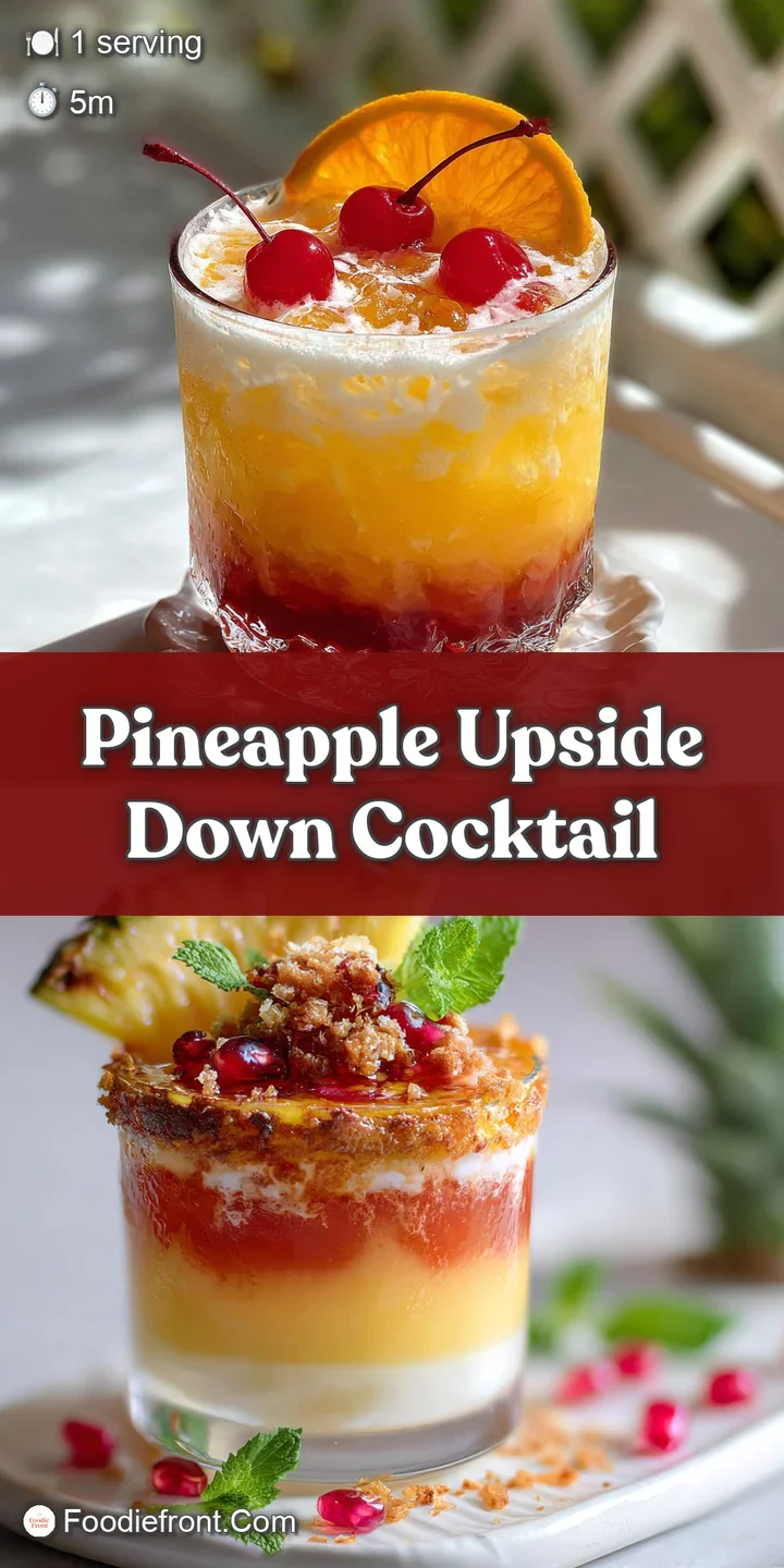 Close-up of a pineapple cocktail featuring layered colors and texture contrasts, with a red maraschino cherry adding pop.