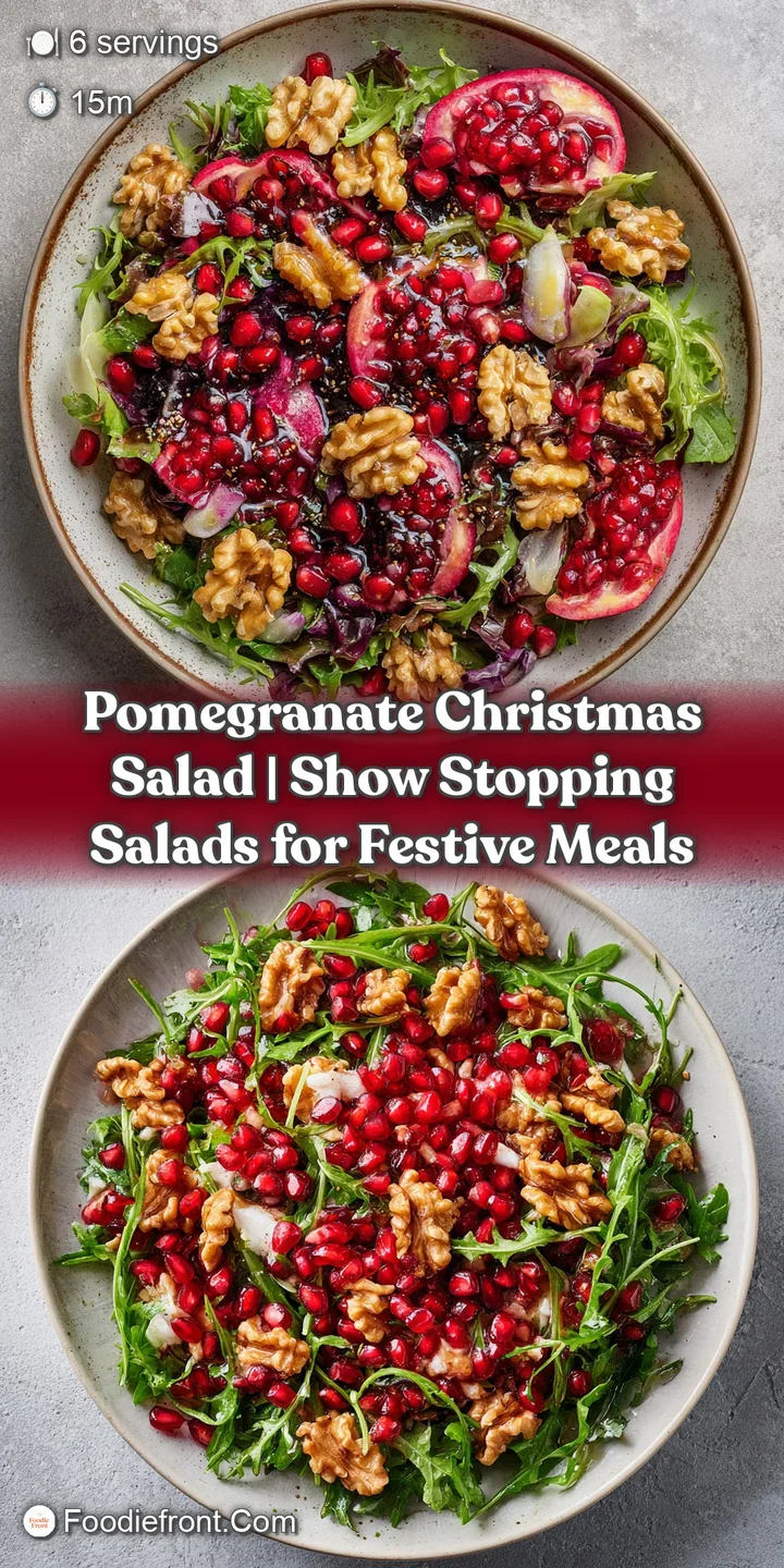 Close-up of glistening pomegranate seeds scattered amongst fresh, leafy greens and crumbled feta cheese.