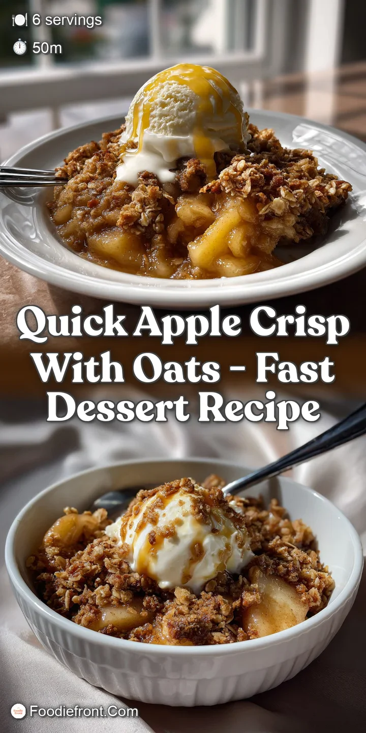 Close-up of bubbling apple filling with a crispy, golden oat topping. The warm hues and textural contrast promise a satisf...