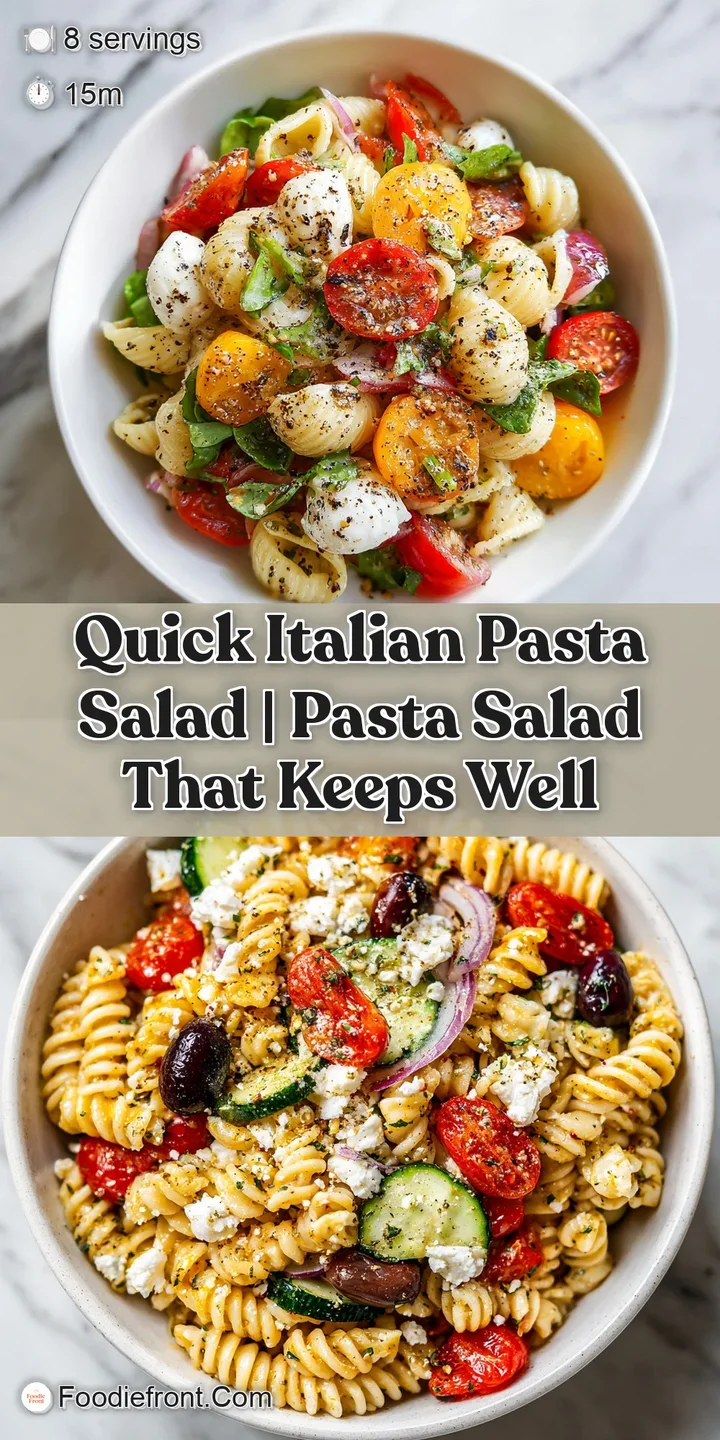 Close-up of perfectly cooked pasta intertwined with red bell peppers, olives, and a glossy vinaigrette.