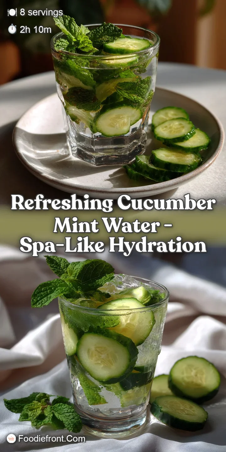 Close-up of cucumber and mint infused water, vibrant green cucumber slices and emerald mint leaves, water droplets visible...