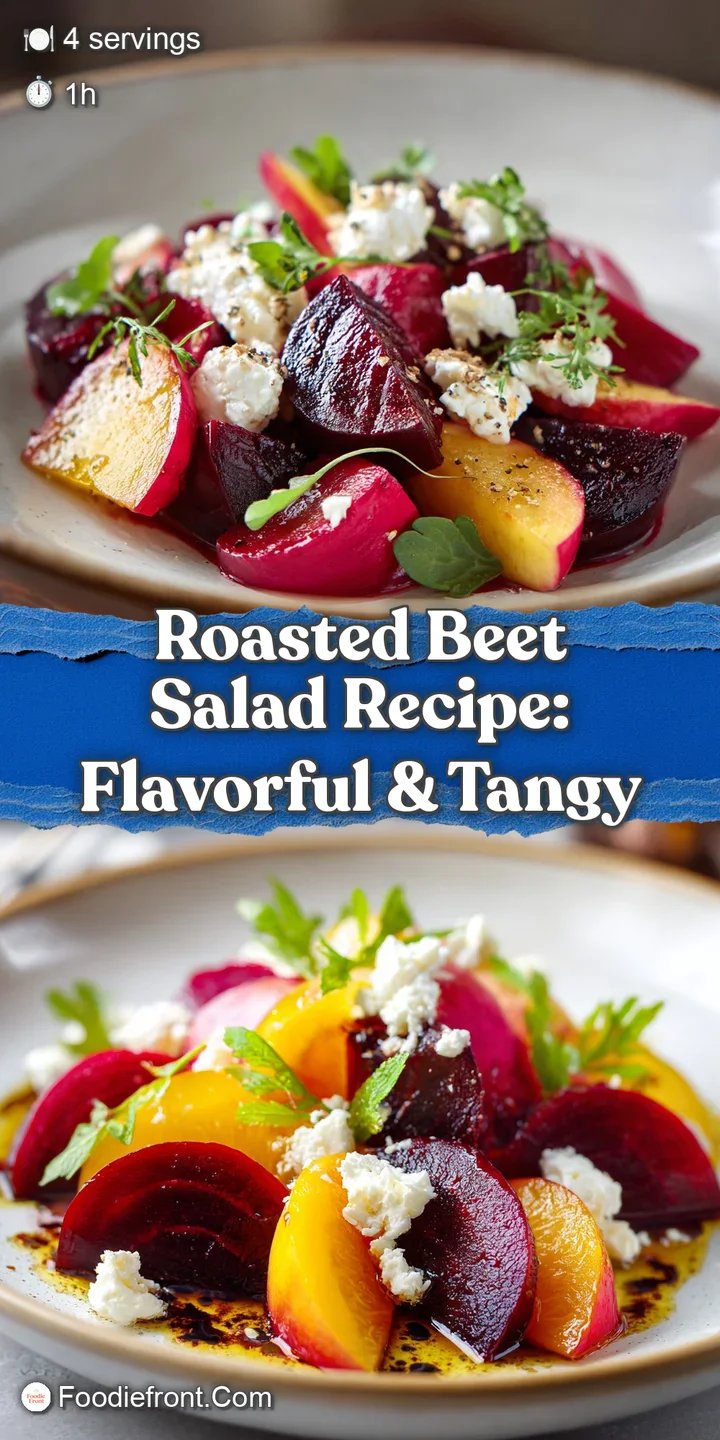 Close-up of a roasted beet salad highlighting the earthy texture of beets, juicy apple, and creamy cheese with a glistenin...