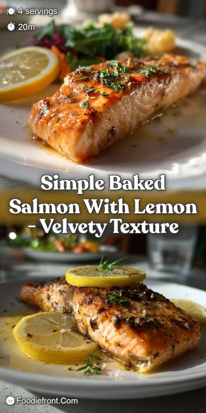 Close-up of a perfectly cooked salmon fillet, showcasing its moist, velvety texture and the bright acidity of a fresh lemo...