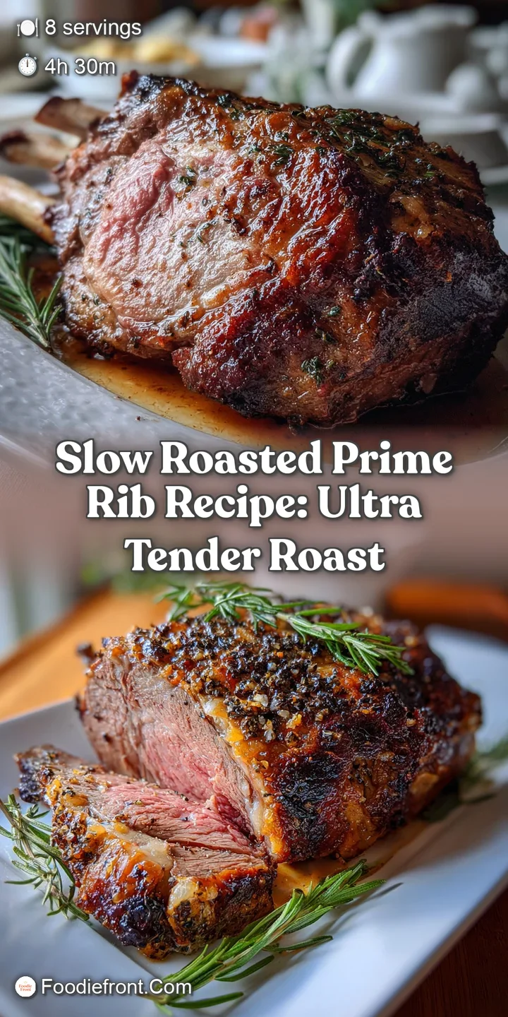 Close-up of perfectly marbled, juicy prime rib, with a dark brown crust and glistening surface. Mouthwatering detail!