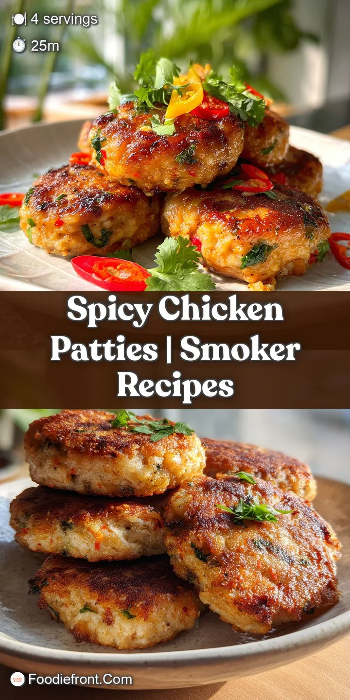 Close-up of a spicy chicken patty; tantalizing texture; speckled with red chili. Crispy edges and juicy interior are captu...