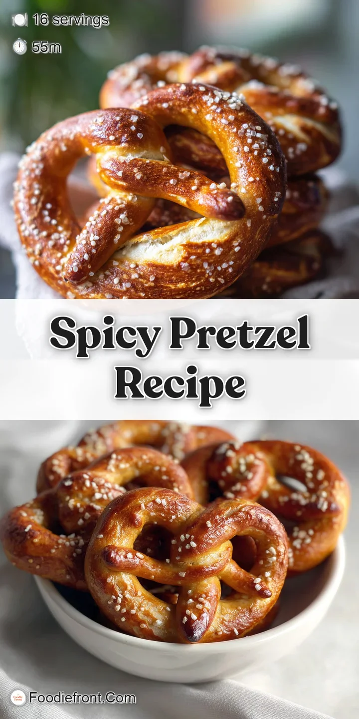Close-up of a pretzel with visible coarse salt and chili flakes, a warm, inviting snack. Hints of ranch powder dusting.