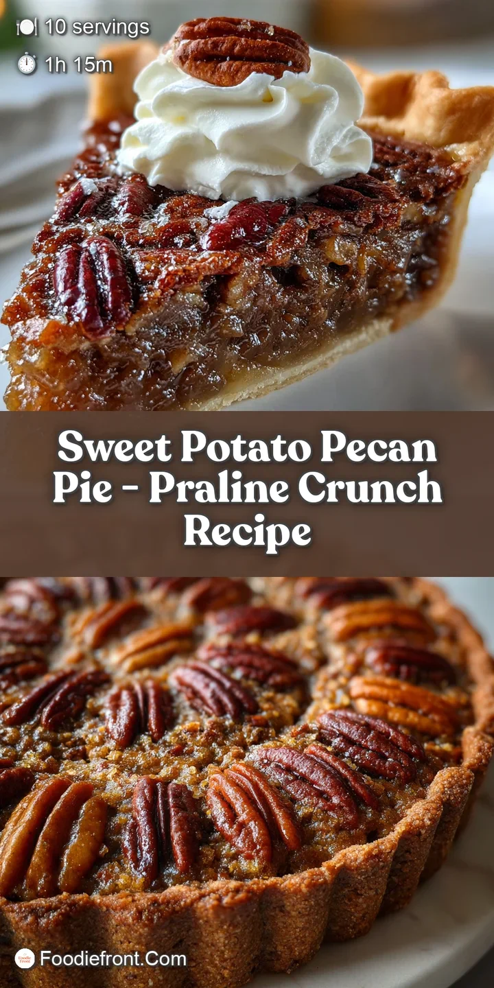 Close-up showcasing the creamy texture and caramelized pecan topping of a freshly baked sweet potato pie with golden edges.