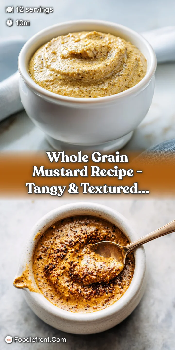 Close-up of whole grain mustard reveals plump mustard seeds suspended in a thick, glossy sauce. Hints of spice and tangy a...