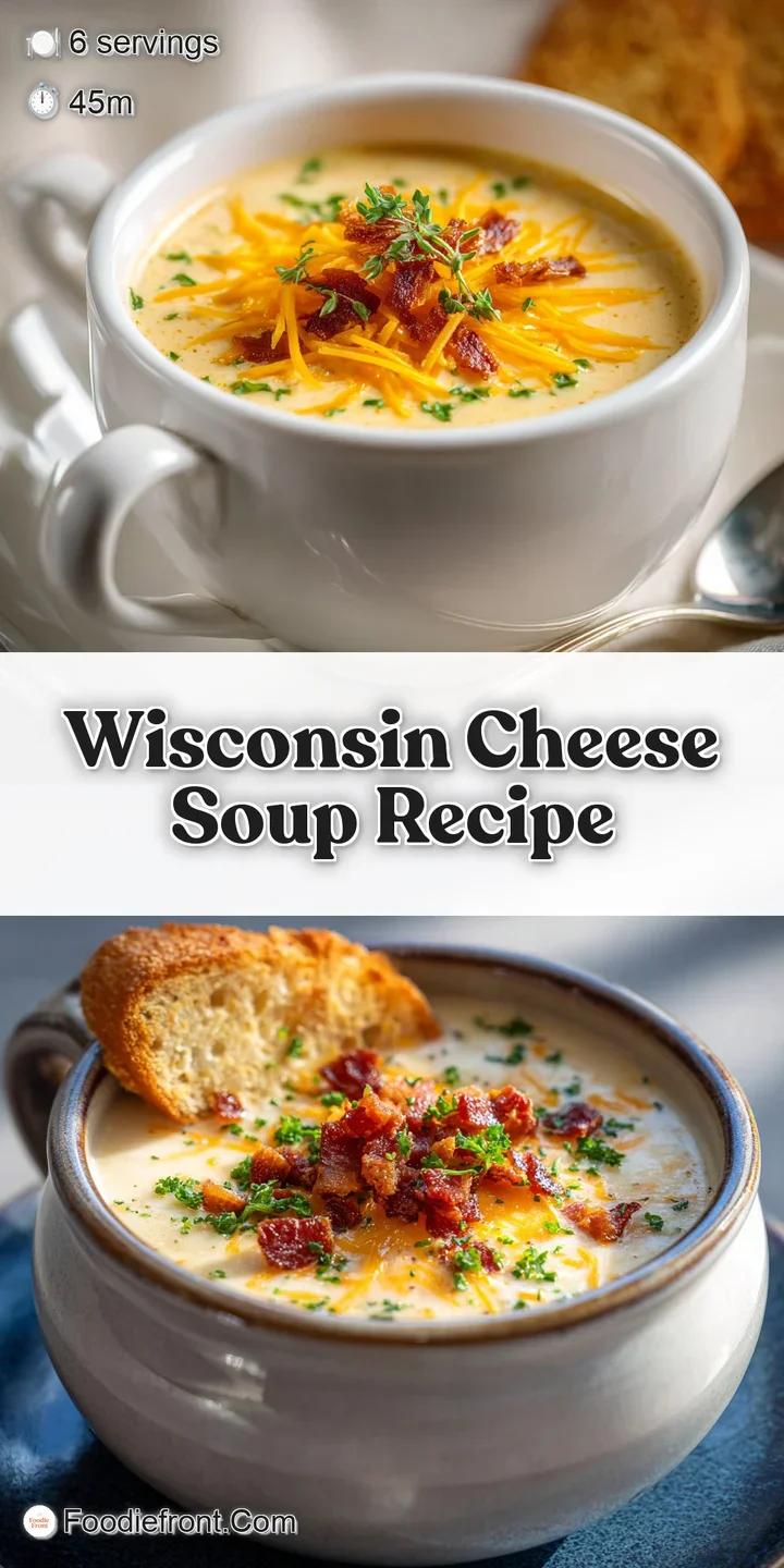 Close-up of rich, cheesy soup with melted cheddar strands. Glistening surface, flecks of herbs promise a flavorful bite.