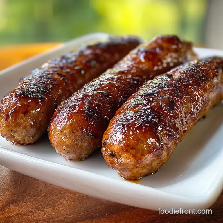 Plated Italian sausage with vibrant peppers & onions, parsley garnish, a rustic roll, showcasing the juicy texture.